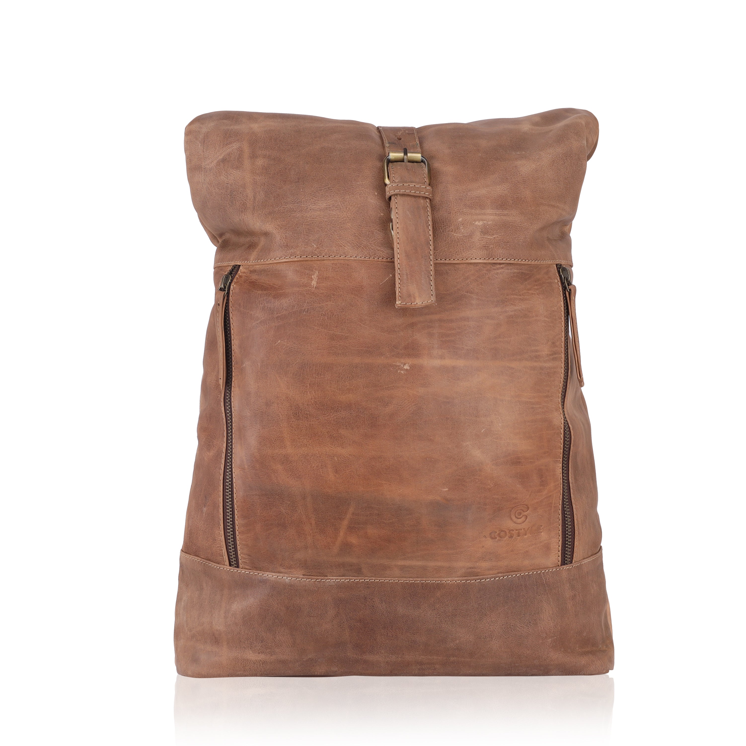 Brown Roll Top Leather Backpack