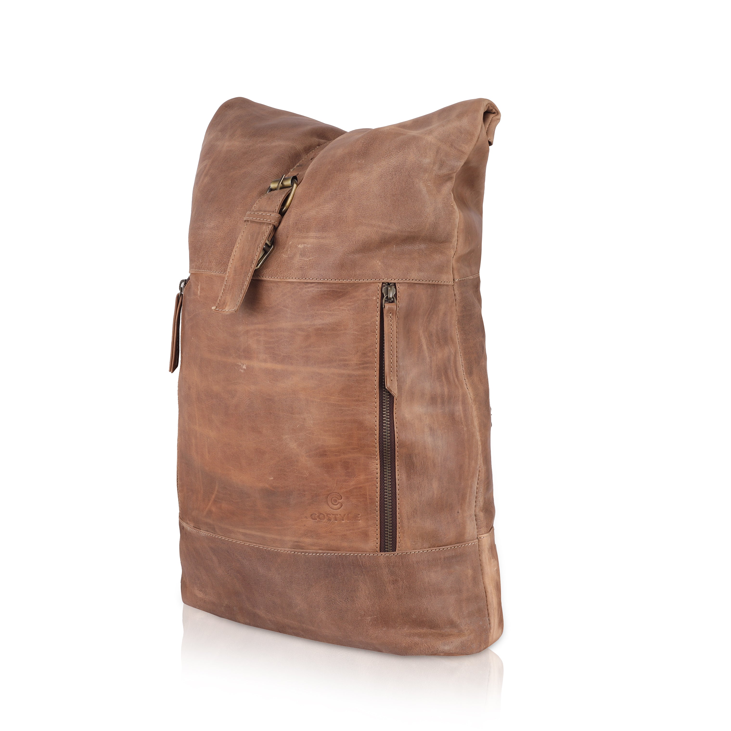 Brown Roll Top Leather Backpack