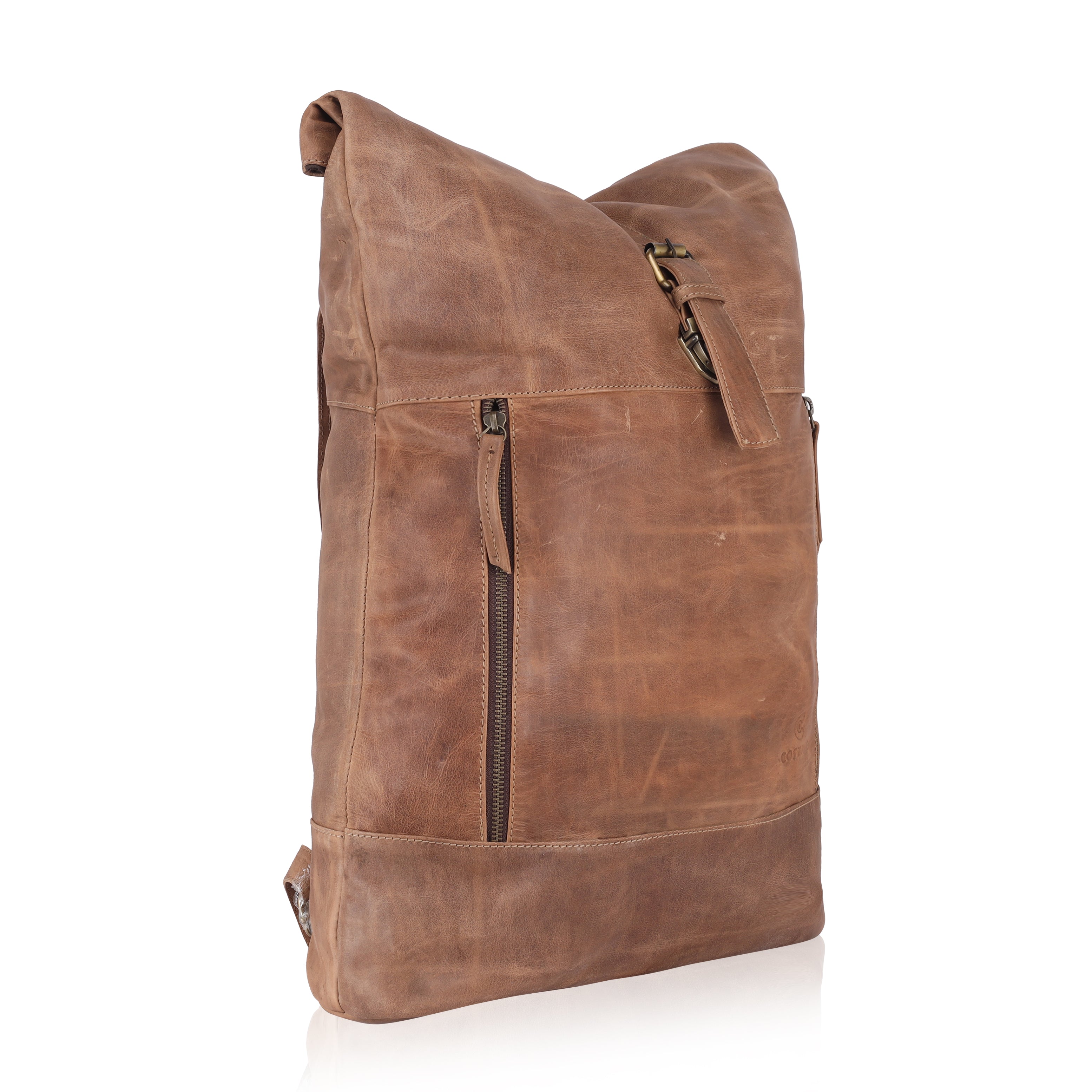 Brown Roll Top Leather Backpack