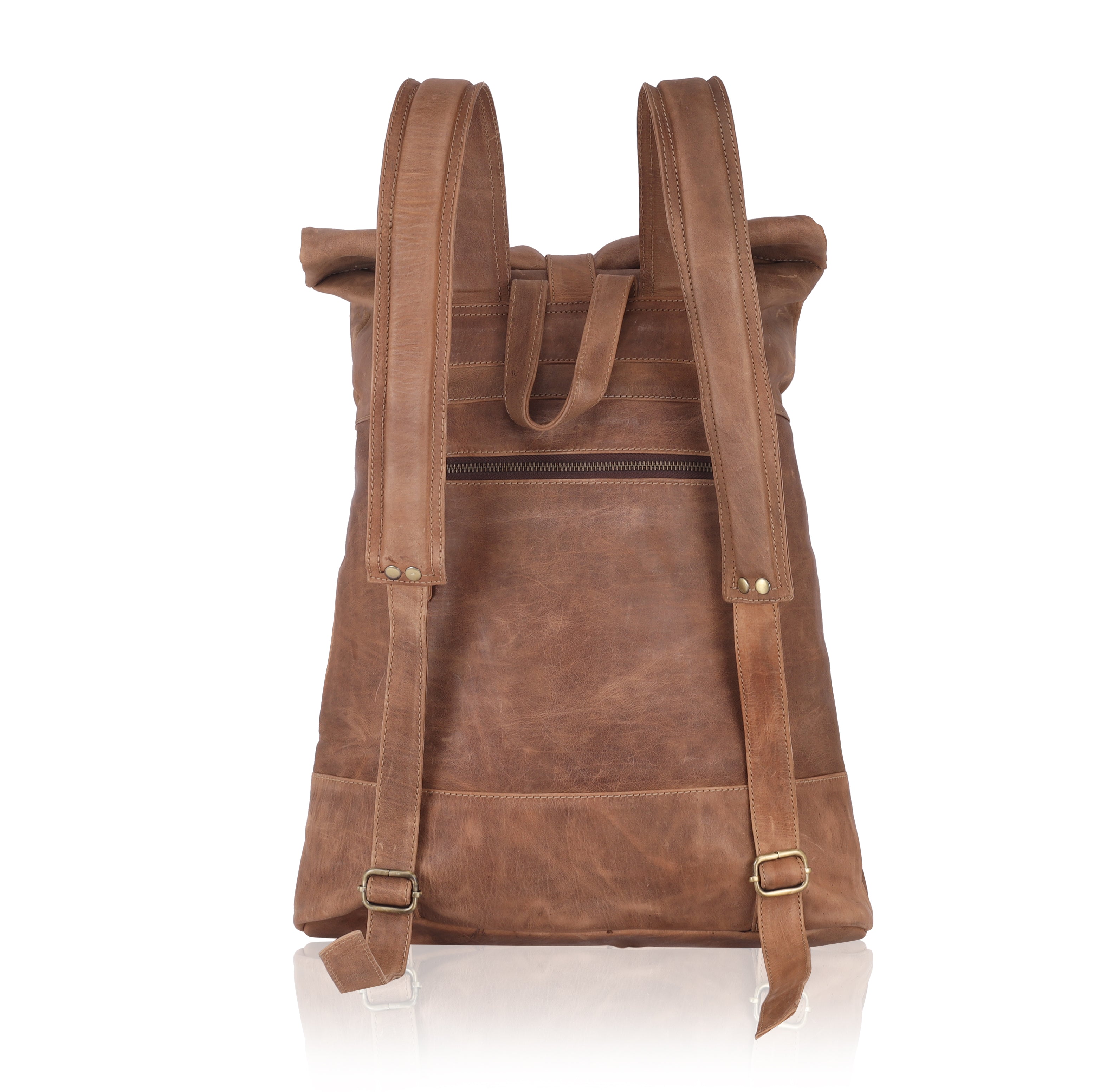 Brown Roll Top Leather Backpack