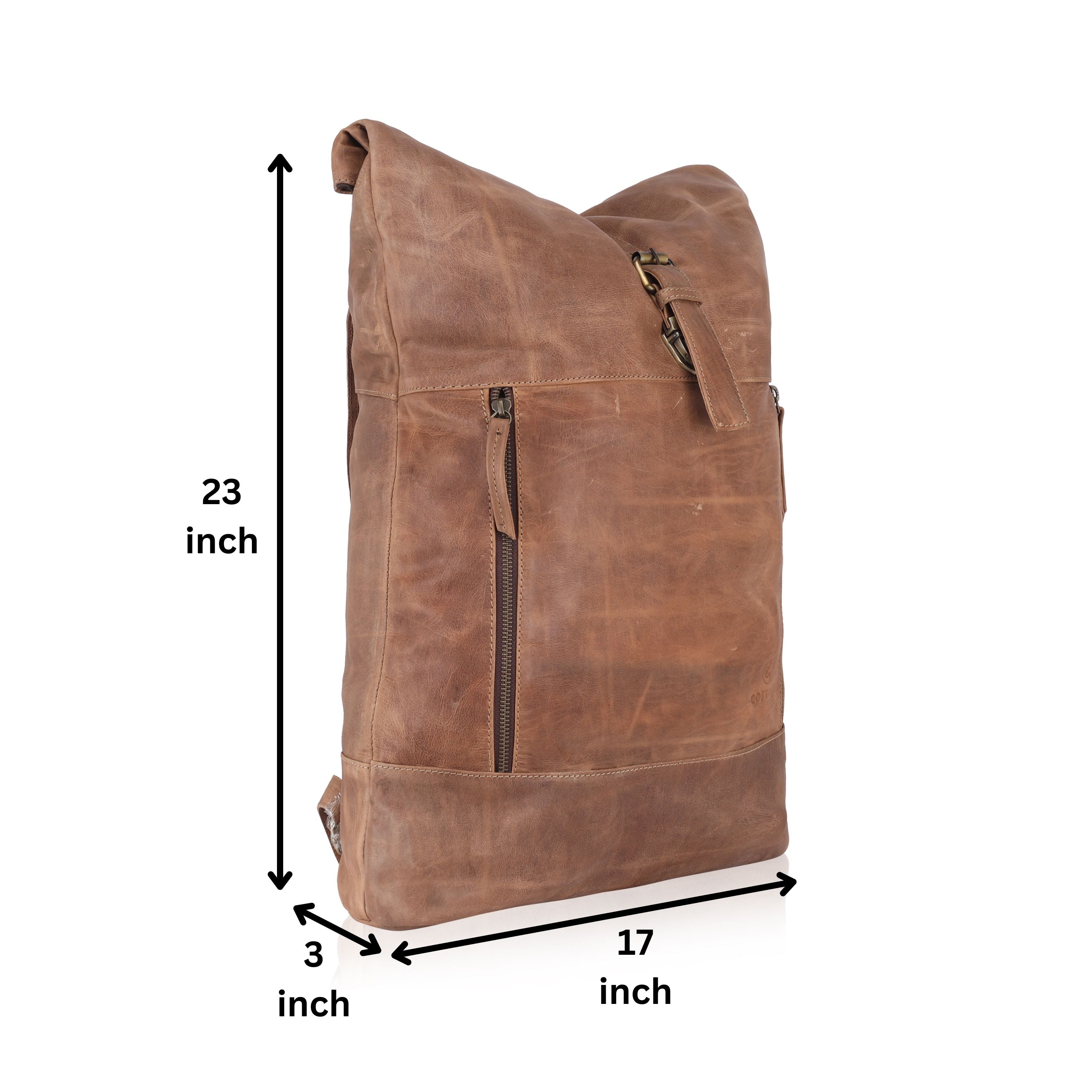 Brown Roll Top Leather Backpack