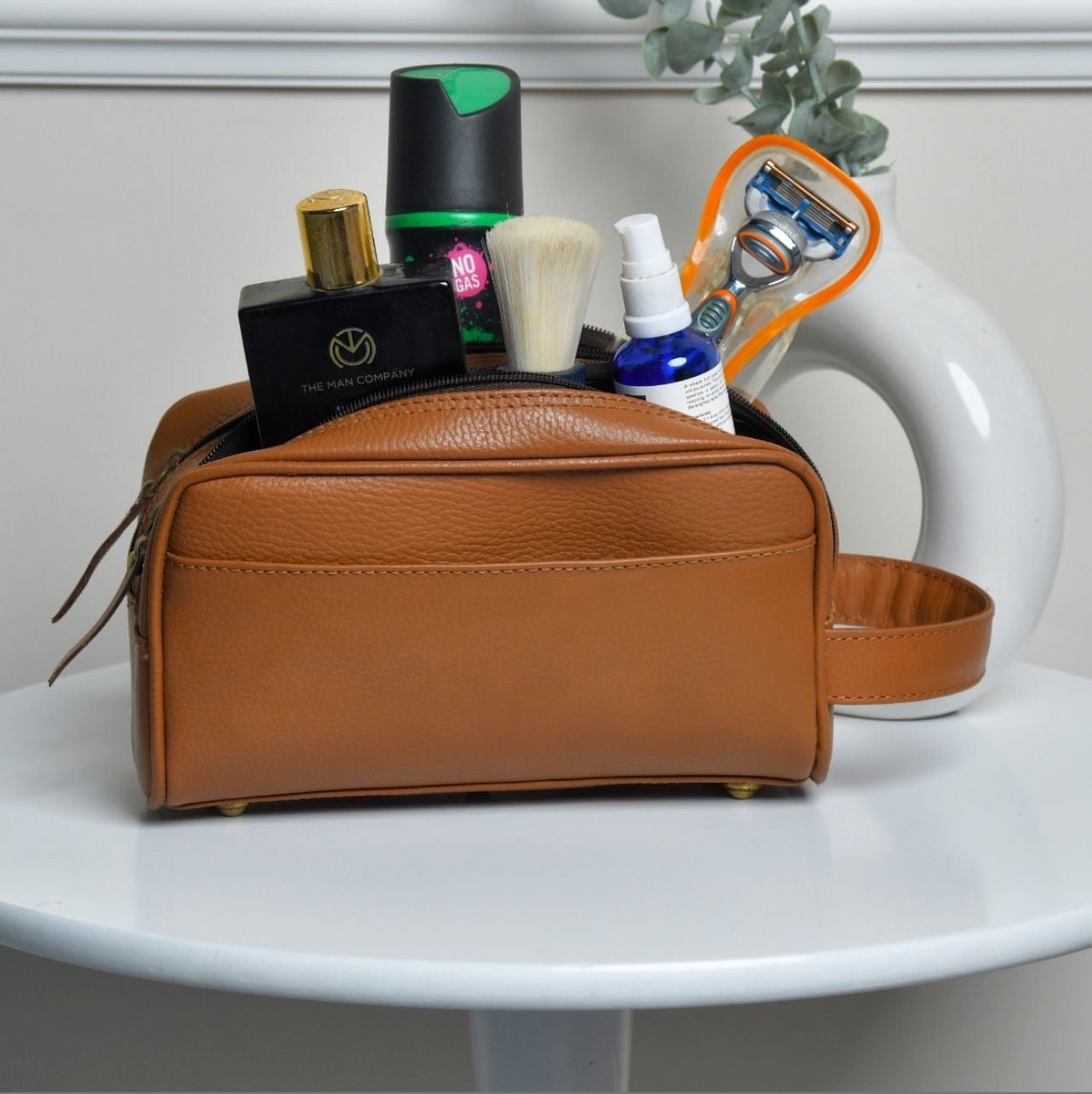 Tan Genuine Leather Voyager Dopp Kit