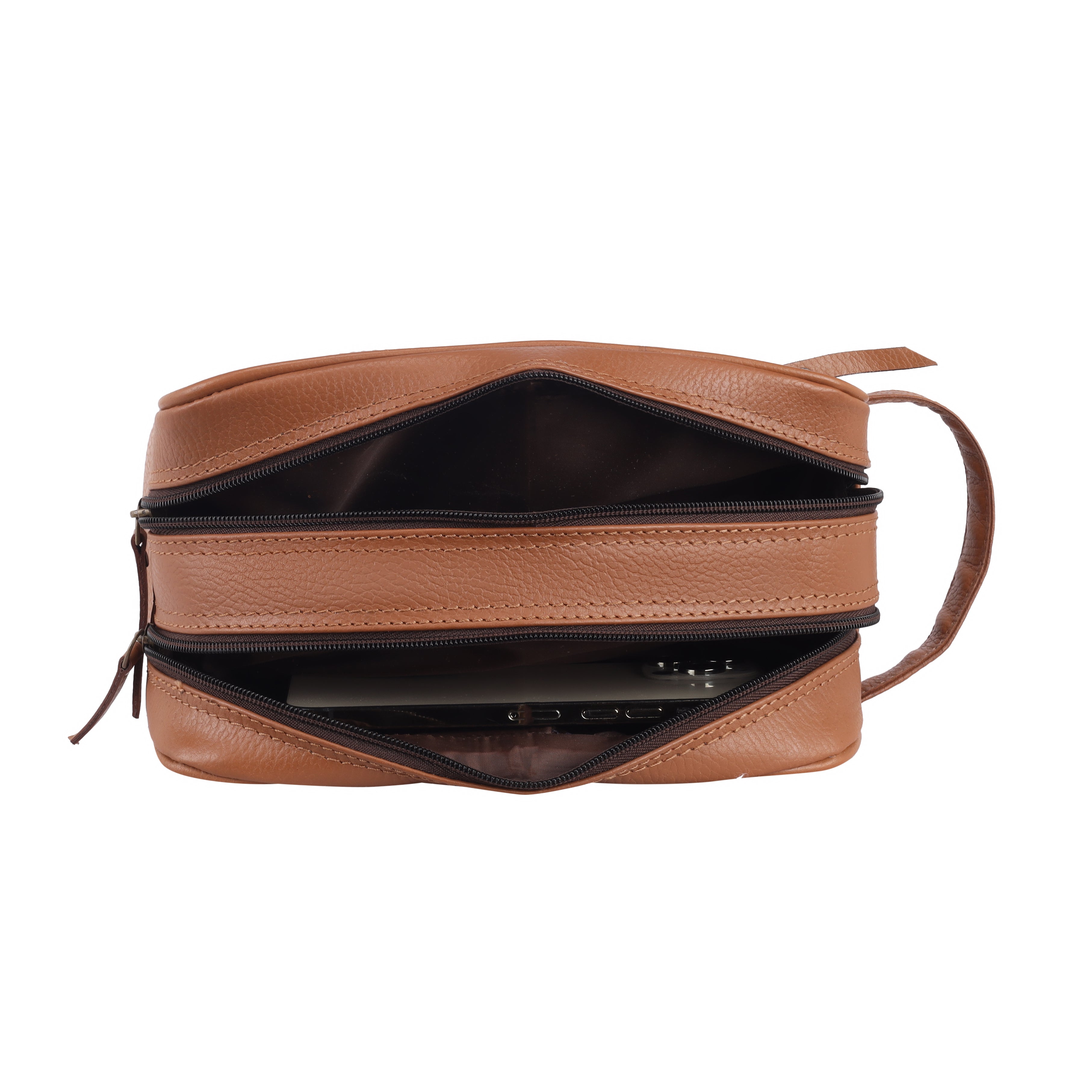Tan Genuine Leather Voyager Dopp Kit