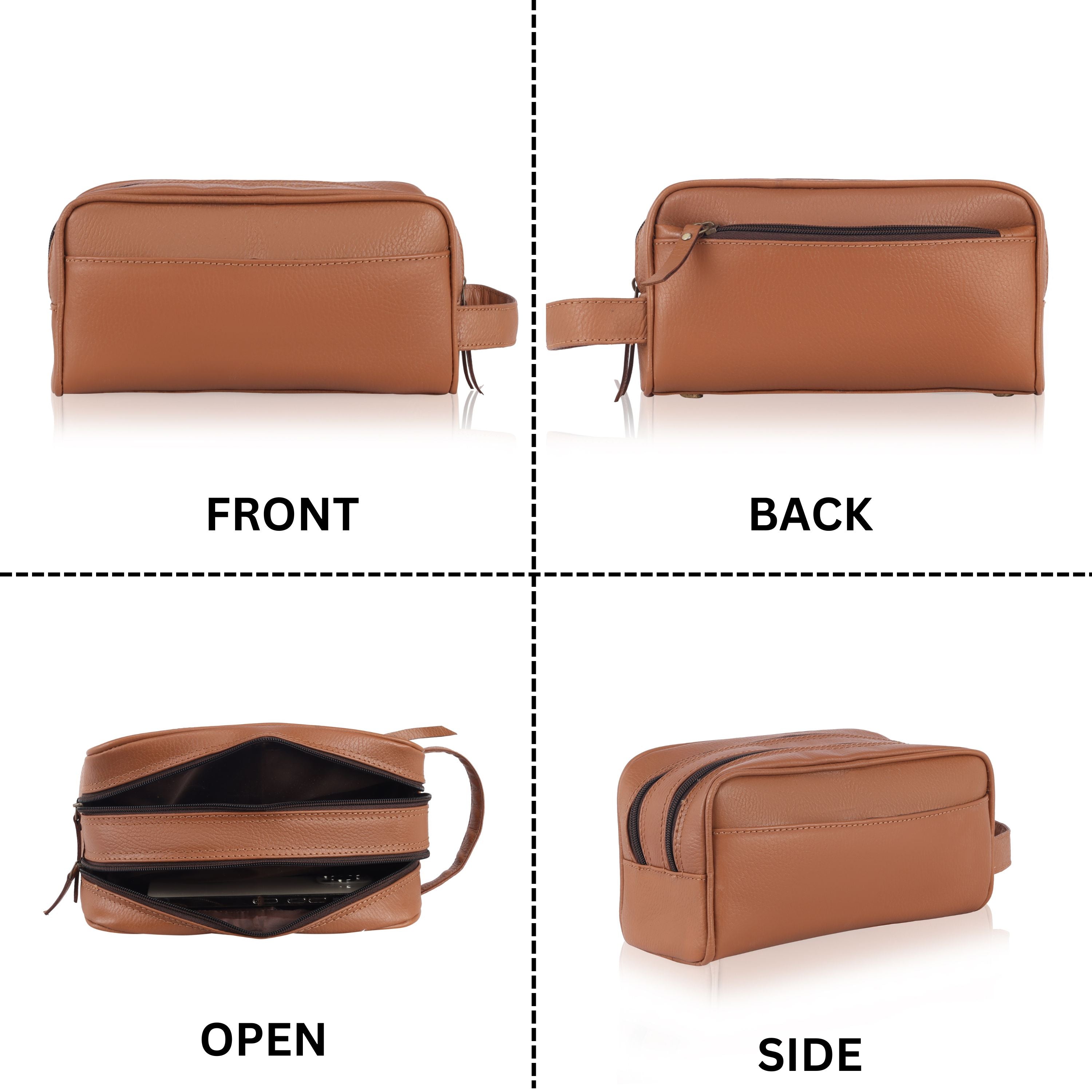 Tan Genuine Leather Voyager Dopp Kit